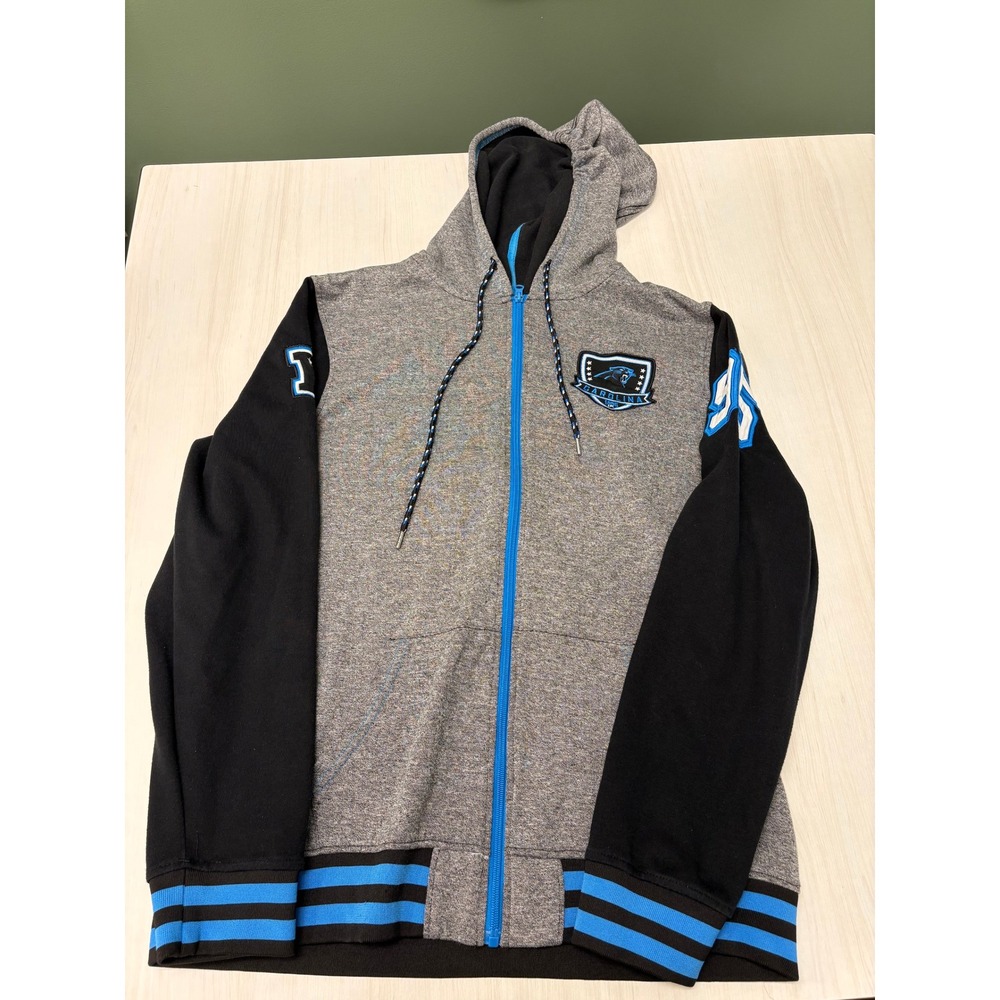 Carolina Panthers NFL Full Zip Hoodie Men's Gray Black Blue Embroidered Large